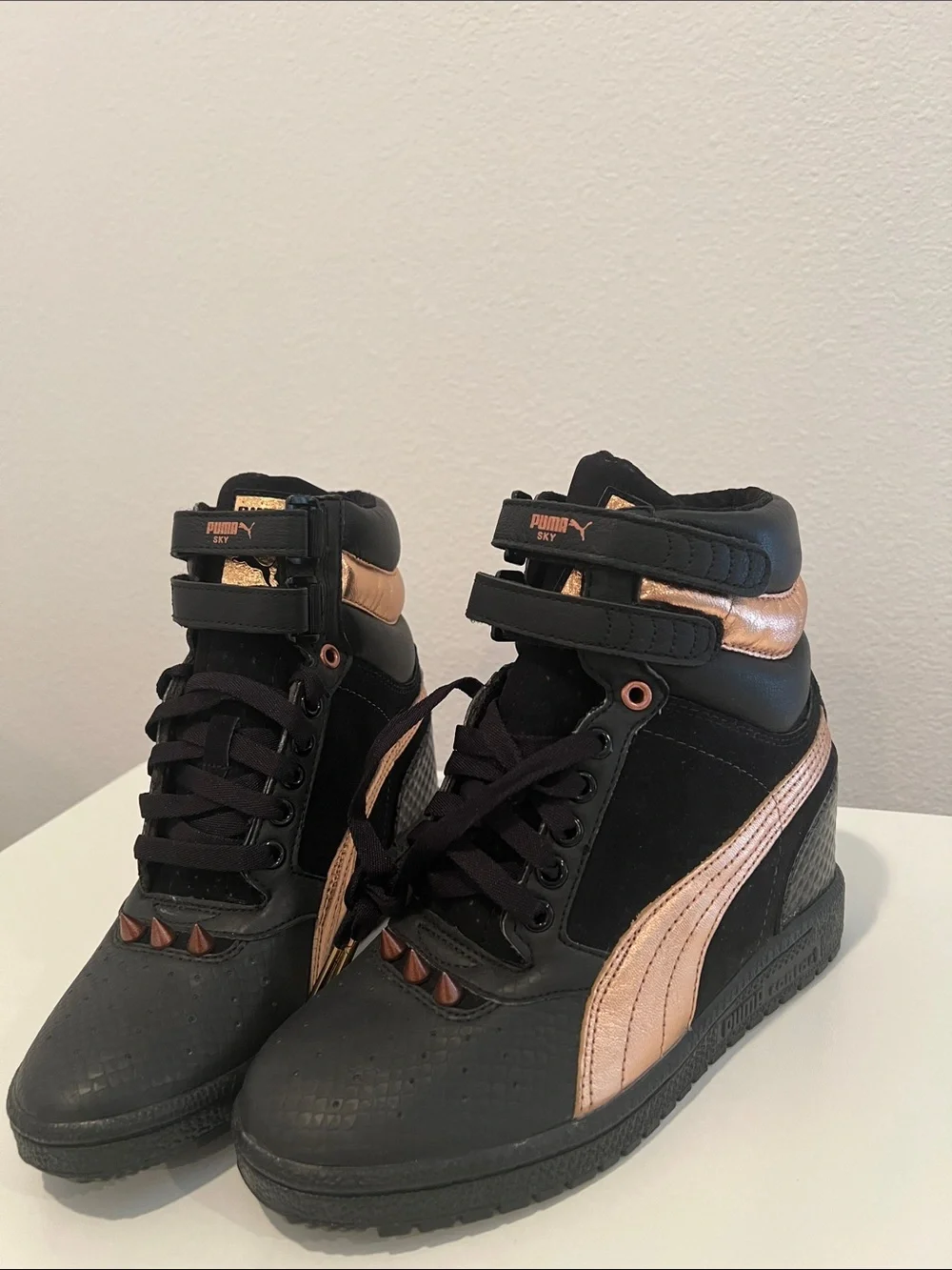 Puma Black High-Top Sneakers with Brown Accents